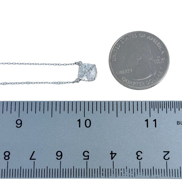 Elle "Signature" Rhodium Plated Sterling 8mm Cushion Cut Cubic Zirconia Necklace - Picture 6 of 6